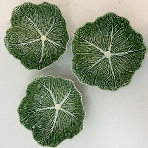 Set of 3 Vintage Bordallo Pinheiro Green Cabbage Leaf Bowls 6.5" Portugal